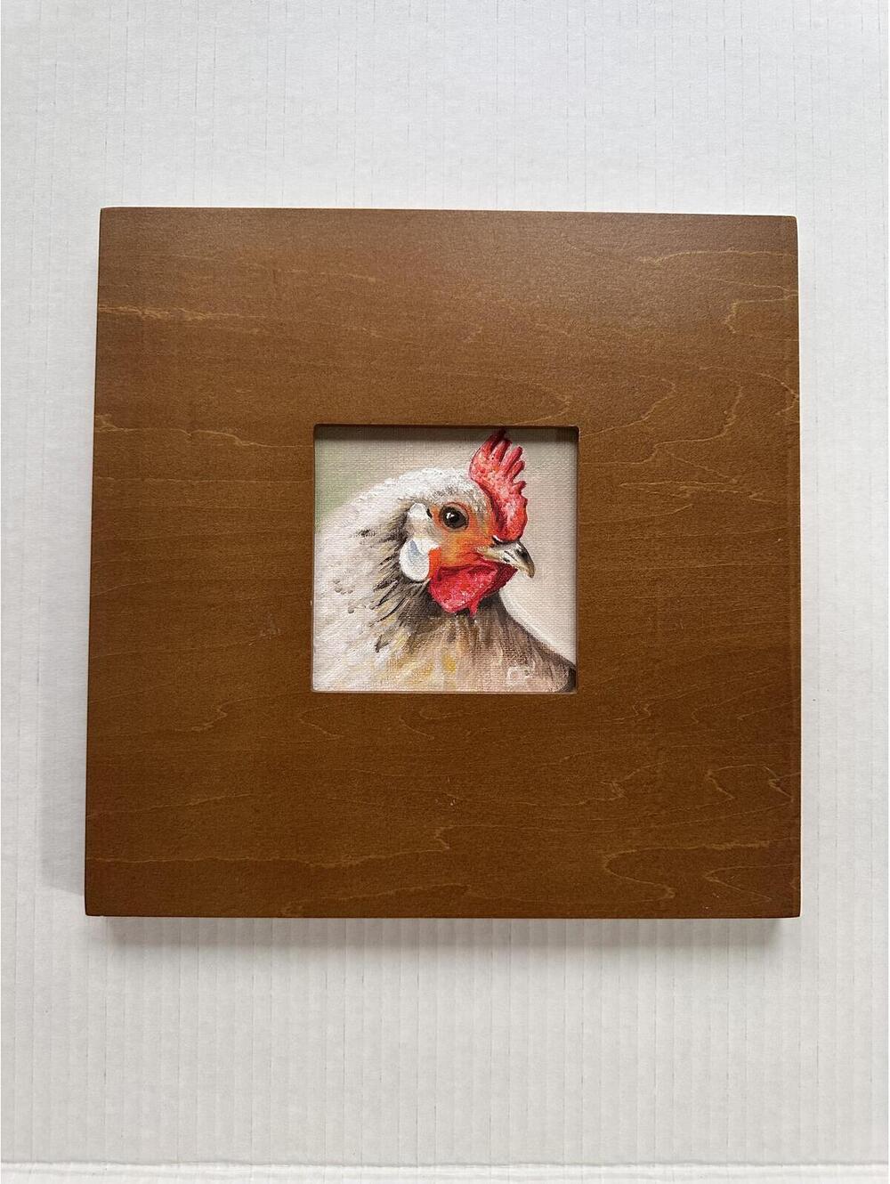 Original oil painting “Hen” in wooden frame